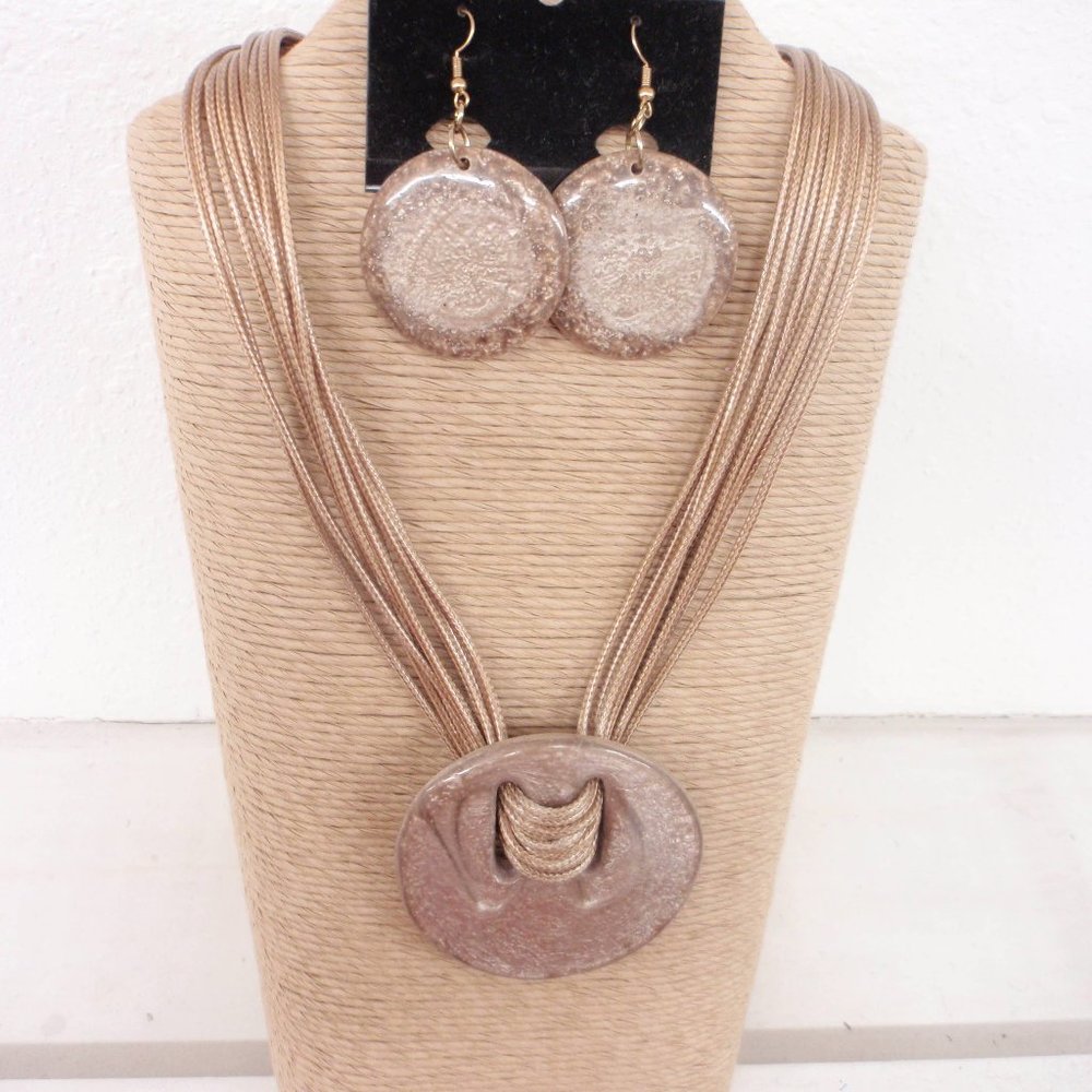 9 Strand Natural Cord with Round Pendant Necklace Set